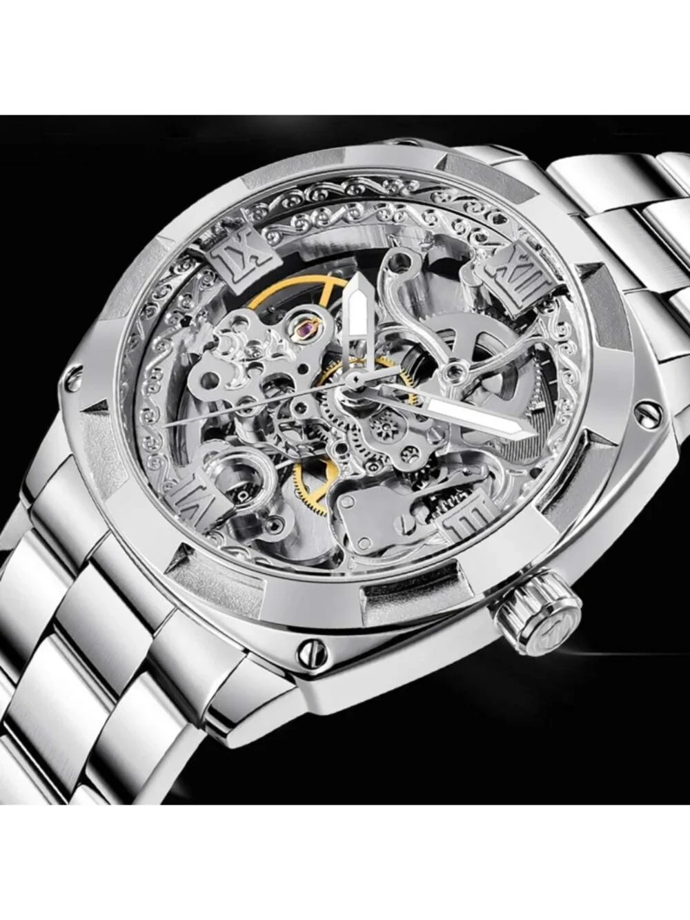 Stylish Men's Automatic Skeleton Watch - Waterproof Stainless Steel Timepiece